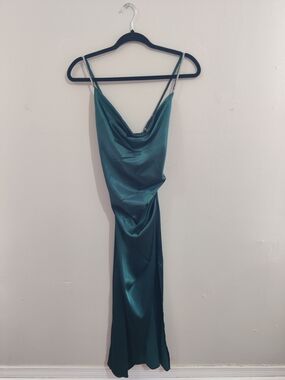 SHEIN Teal Satin Cowl Slip Dress